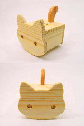 ねこ型の貯金箱 ねこ貯金箱 しっぽがついて可愛いよ 手作り木工工作キット 小箱 木の箱 簡単組み立て 夏休みの工作